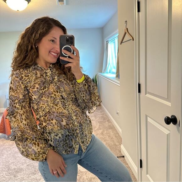 Bardot Cream Purple Leopard Blouse Top XS/S - Picture 2 of 11